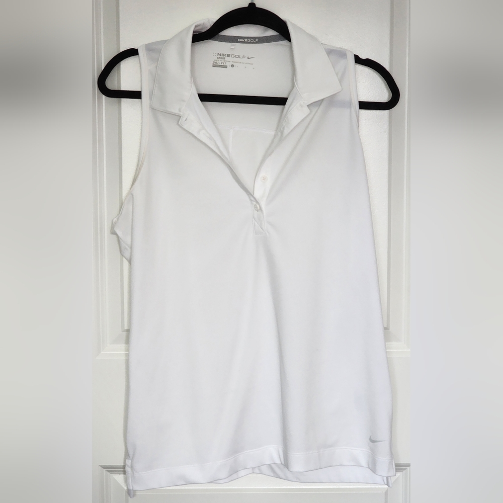 White sleeveless Nike Golf polo